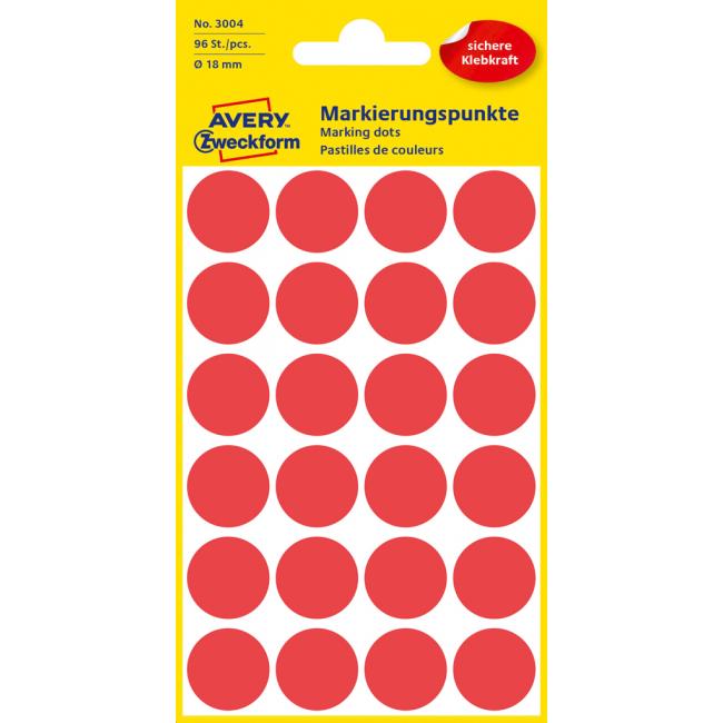 [AV003004] Etikety kruhové 18mm Avery červené