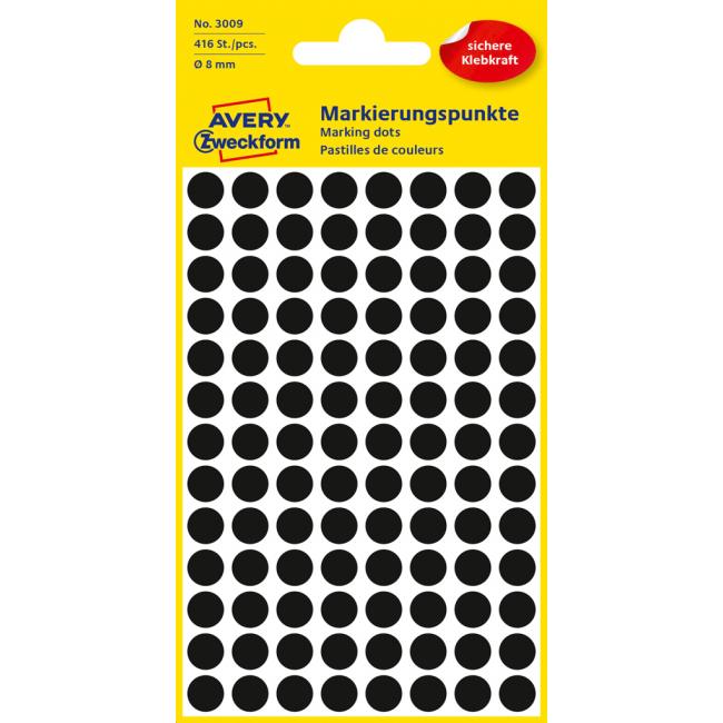 [AV003009] Etikety kruhové 8mm Avery černé