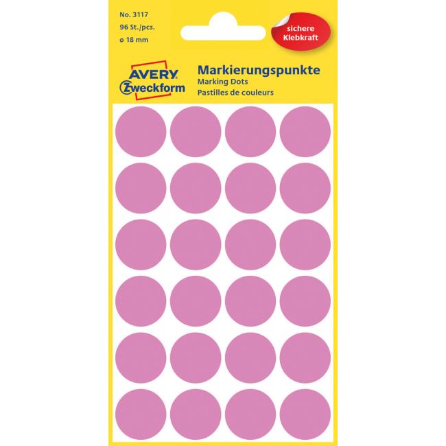 [AV003117] Etikety kruhové 18mm Avery růžové
