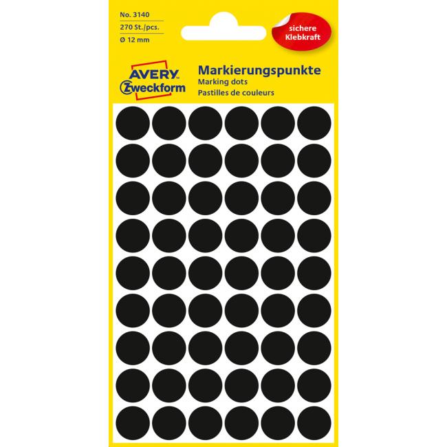 [AV003140] Etikety kruhové 12mm Avery černé
