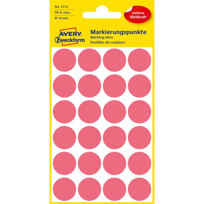 Etikety kruhové 18mm Avery neonově červené