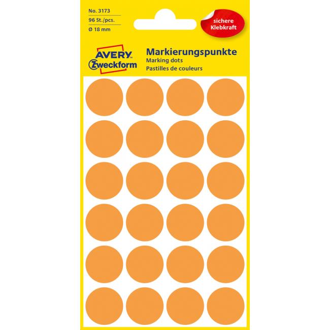 Etikety kruhové 18mm Avery neonově oranžové