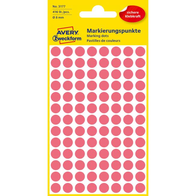 [AV003177] Etikety kruhové 8mm Avery neonově červené
