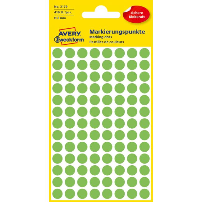 Etikety kruhové 8mm Avery neonově zelené