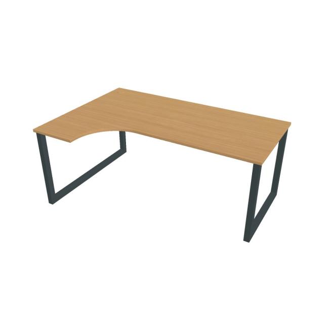 Pracovní stůl UNI O, ergo, pravý, 180x75,5x120 cm, buk/černá