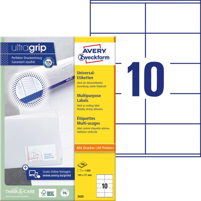Etikety univerzální 105x57mm Avery A4 100 archů