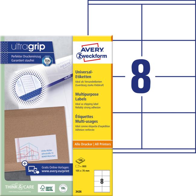 Etikety univerzální 105x70mm Avery A4 100 archů