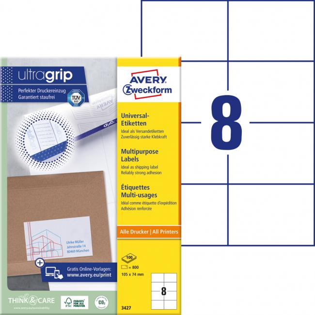 Etikety univerzální 105x74mm Avery A4 100 archů