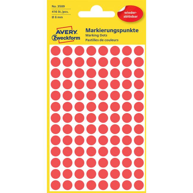 [AV003589] Etikety kruhové 8mm Avery odnímatelné červené