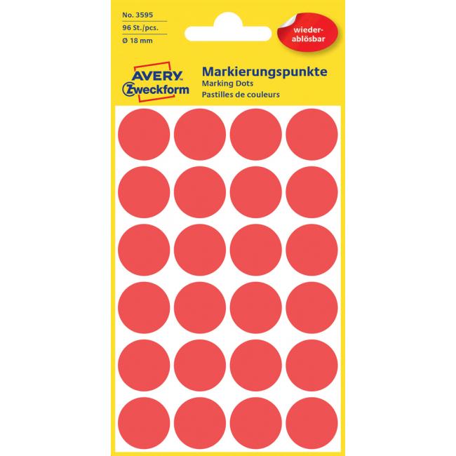 [AV003595] Etikety kruhové 18mm Avery odnímatelné červené