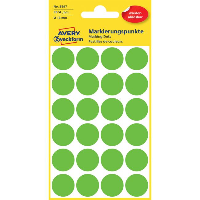 [AV003597] Etikety kruhové 18mm Avery odnímatelné zelené