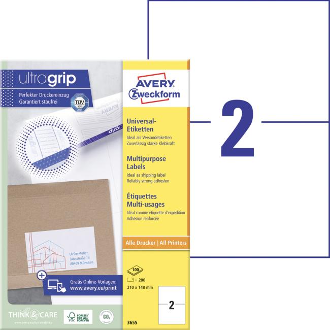Etikety univerzální 210x148mm Avery A4 100 archů