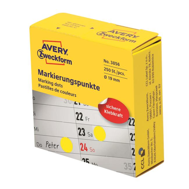 Etikety kruhové 19mm Avery žluté v dispenzoru