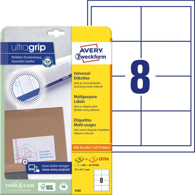 Etikety univerzální 97x67,7mm Avery A4 25+5 archů