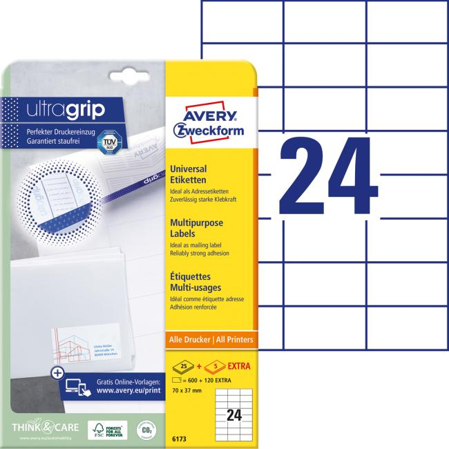 [AV006173] Etikety univerzální 70x37mm Avery A4 25+5 archů