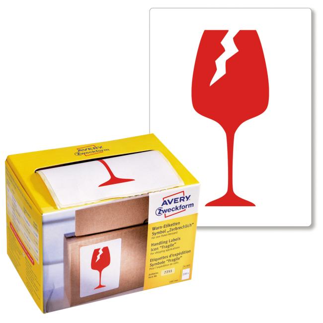 [AV007251] Etikety Avery s varovným symbolem ' Křehké' 74x100mm na kotouči