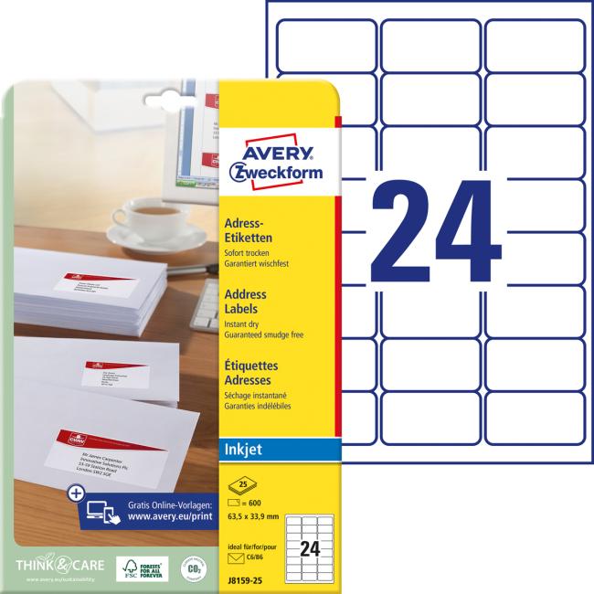 [AV008159] Adresní etikety AVERY 63,5x33,9mm bílé