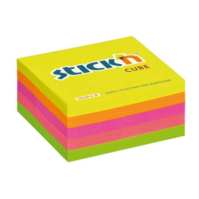 [AV021203] Samolepící bloček Stick'n Hopax mini, 51x51 mmeon, neon mix