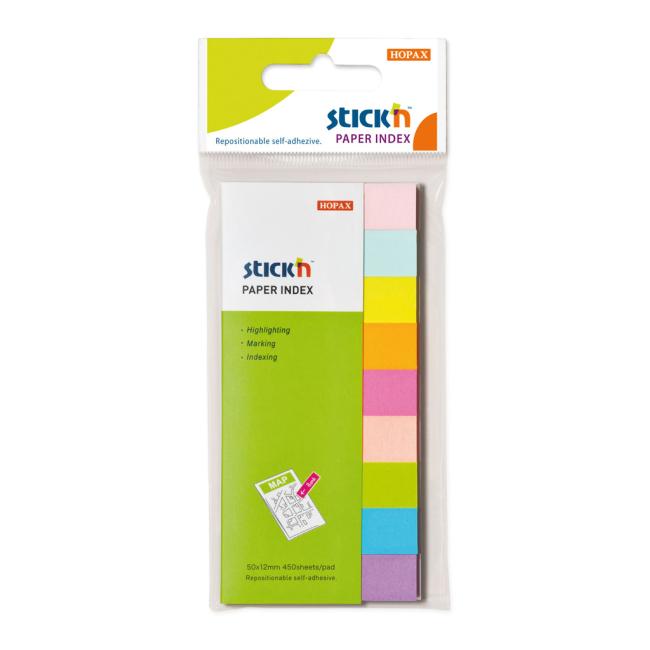 [AV021689] Samolepicí záložky Stick'n Hopax, 12 x 50 mm, 9 x 50 lístků, mix neonových barev