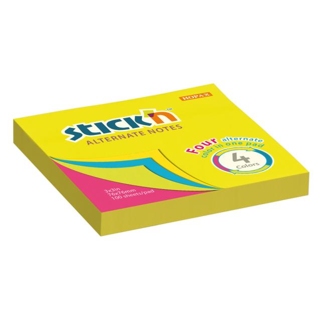 [AV021822] Samolepící bloček Stick'n Hopax Alternate, mix neon, 76 x76 mm