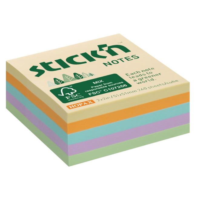 Samolepící bloček Stick'n Hopax mini, 51x51 mm, luční mix pastelových barev, 240 lístků