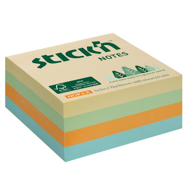 Samolepící bloček Stick'n Hopax 76x76mm luční mix pastelových barev 400 lístků