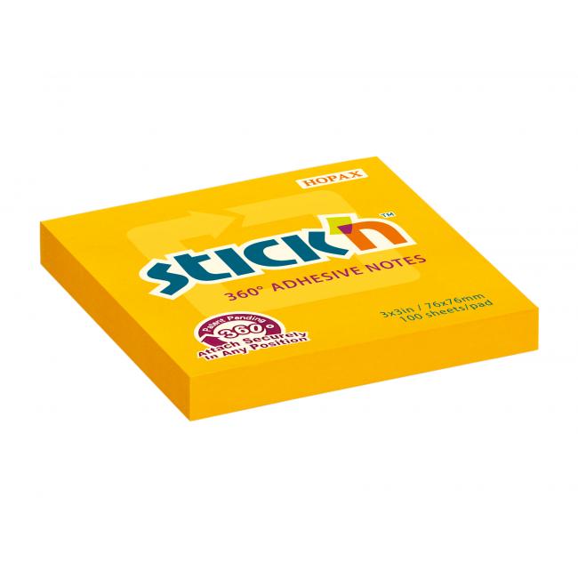 [AV215510] Samolepící bloček Stick'n Hopax, 360°, 76x76 mm, oranžový