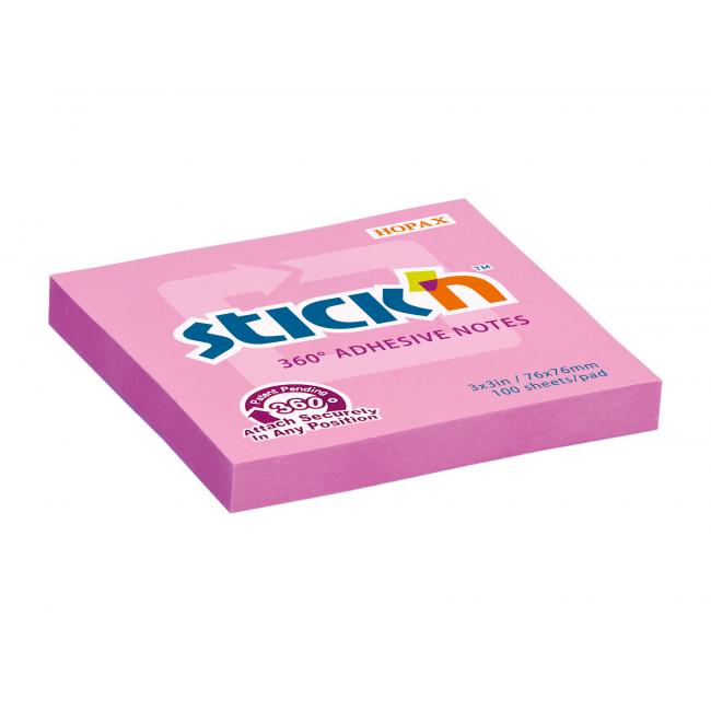 [AV215540] Samolepící bloček Stick'n Hopax, 360°, 76x76 mm, růžový