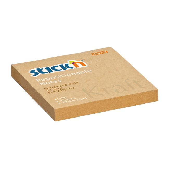 [AV216380] Samolepící bloček Stick'n Hopax Kraft, 76x76 mm, přírodní hnědá