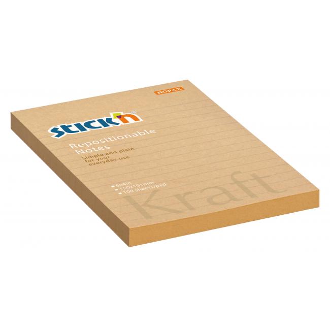 [AV216410] Samolepící bloček Stick'n Hopax Kraft, 150x101 mm, přírodní hnědá, linkovaný