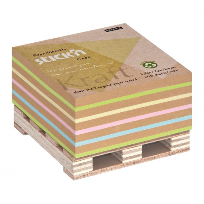 Samolepící bloček Stick'n Hopax na paletce 76x76mm 400 lístků mix Kraft a pastel