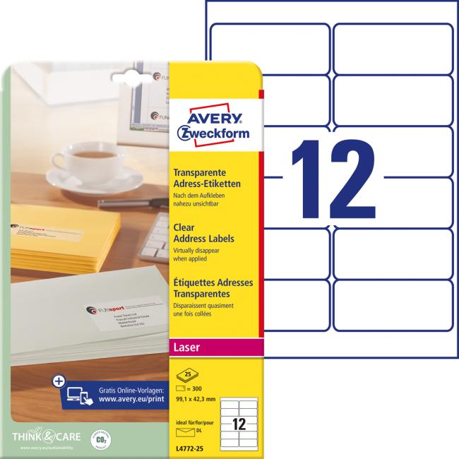 [AV477225] Adresní etikety 99,1 x 42,3 mm, 300 ks, transparentní