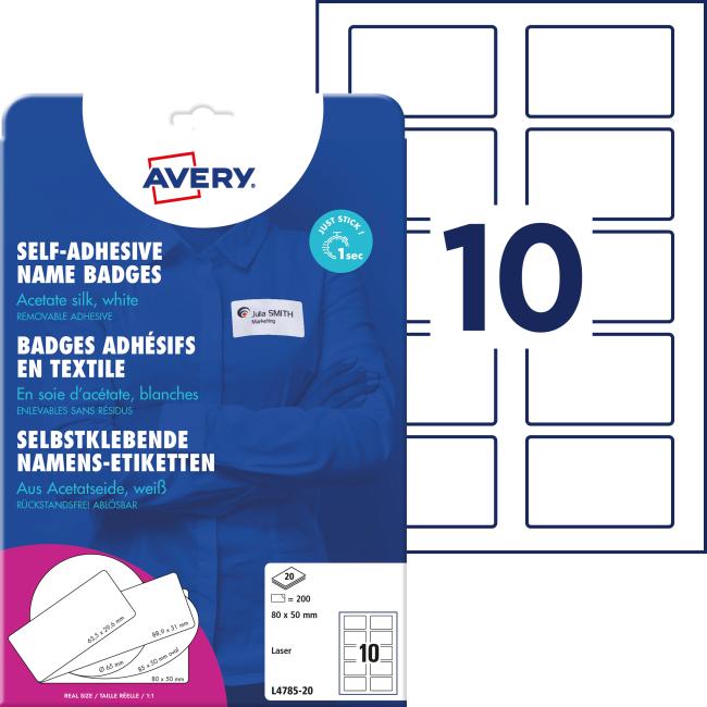 Samolepicí jmenovky Avery na textil 80x50mm, materiál acetátové hedvábí