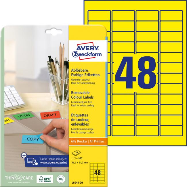 Etikety Avery odnímatelné 45,7x21,2 mm, žluté