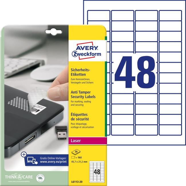 [AV611320] Etikety odolné pro speciální použití Avery 'šachovnicový vzor' 45,7x21,2mm A4 bílé 20 archů