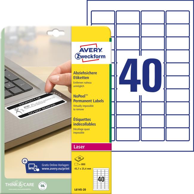 Etikety odolné pro speciální použití Avery 'okamžitě viditelná manipulace' 45,7x25,4mm bílé
