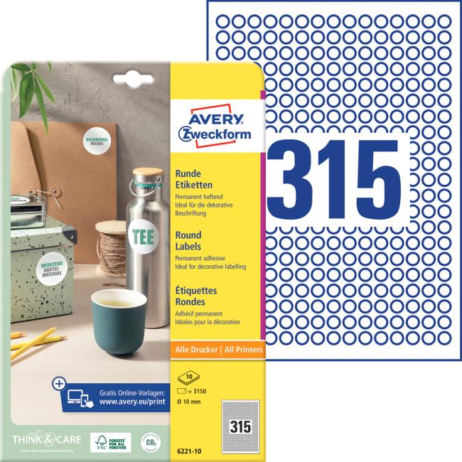 Etikety univerzální kruhové 10mm Avery A4 10 archů