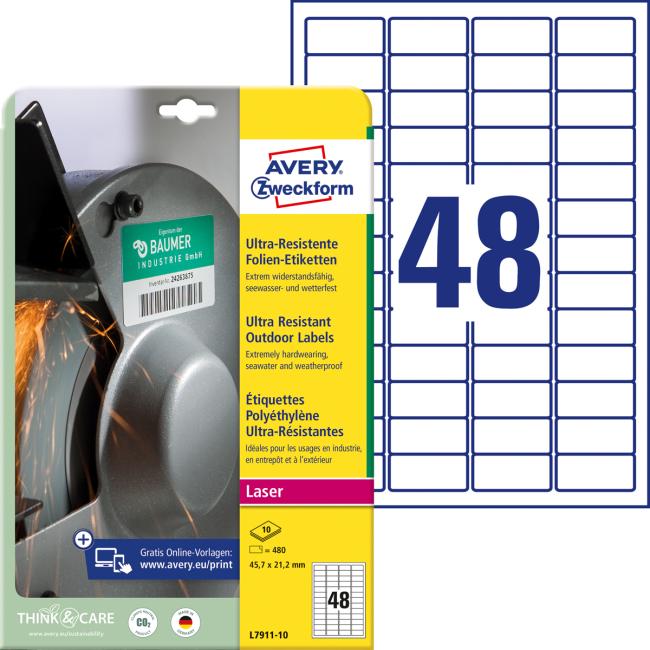 Etikety Avery 45,7 x 21,2 mm, ultra odolné bílé
