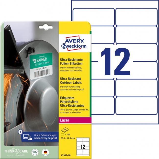Etikety Avery 99,1x42,3 mm, ultra odolné bílé