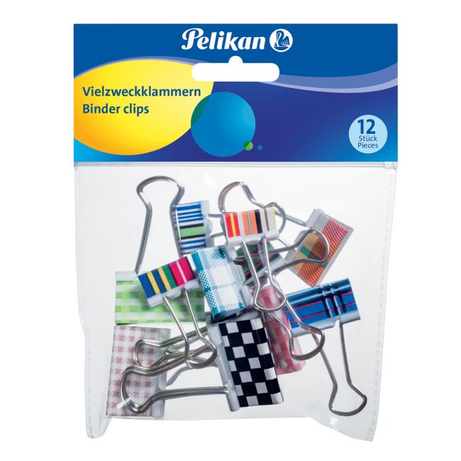 Klipy na dokumenty Pelikan barevné, 12 ks, mix barev a velikostí
