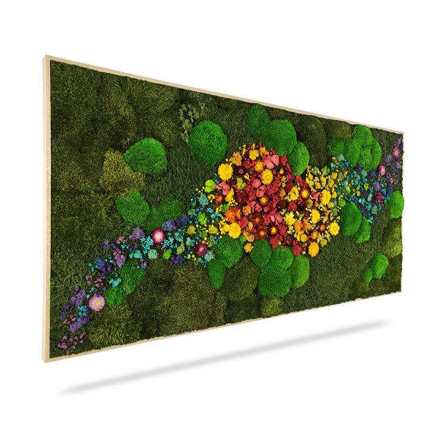 [BE000006] Mechový obraz ROSTLINY Acebo, 180x60cm, dřevěný bílý rám