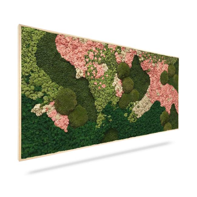 Mechový obraz ORTHO PINK, 100x40cm, dřevěný bílý rám