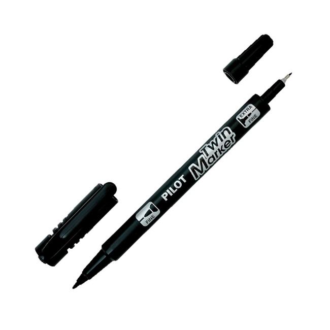 Popisovač oboustranný PILOT Twin Marker BeGreen 0,5 + 0,3 mm černý