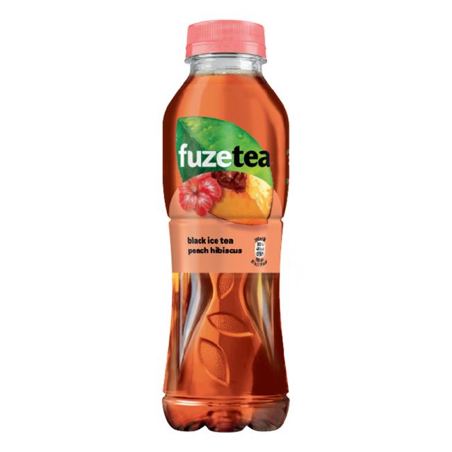 Černý ledový čaj FUZETEA Broskev a ibišek 12 x 0,5 ℓ