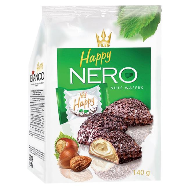 Oplatky HAPPY NERO s mléčně - oříškovou náplní 140 g