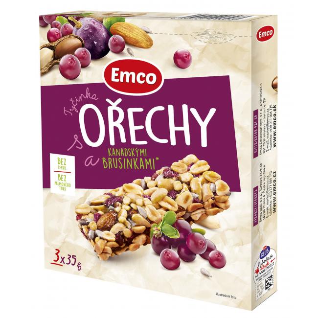 Tyčinka Emco s ořechy a kanad. brusinkami 3 x 35 g