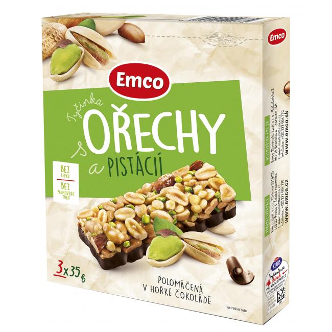 Tyčinka Emco s ořechy a pistácií 3 x 35 g