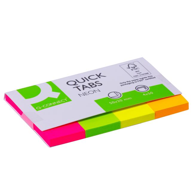 [QC001226] Záložky Q-CONNECT, papírové, 20x50 mm, 4x50 lístků