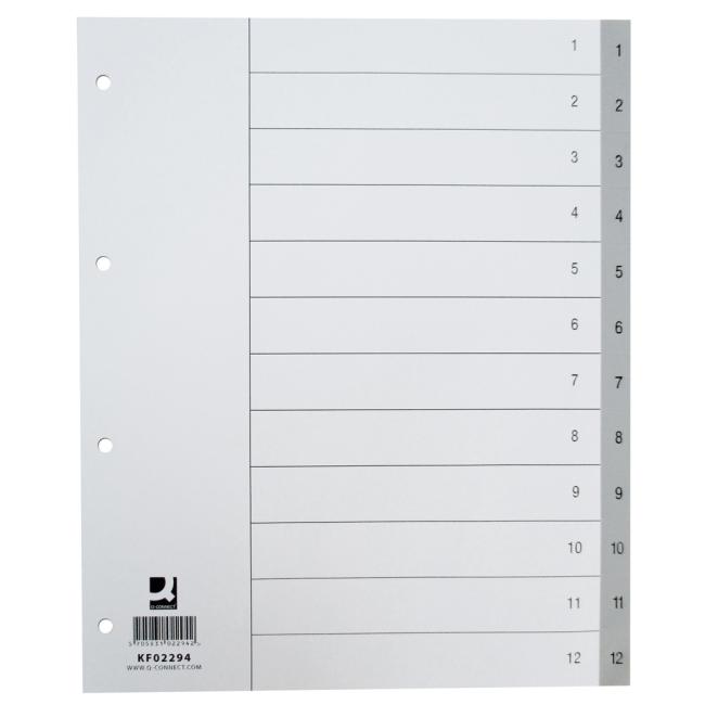 [QC002294] Plastový rozřazovač Q-CONNECT 12-dílný maxi šedý