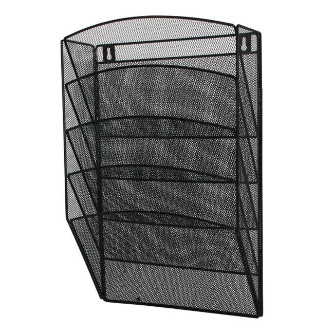 [QC004726] Drátěný stojan nástěnný s 5 přihrádkami 315x440x93mm černý